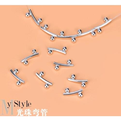 10PCS S925 pure silver smooth bead pipe accessories Bracelet elbow DIY beads jewelry material accessories