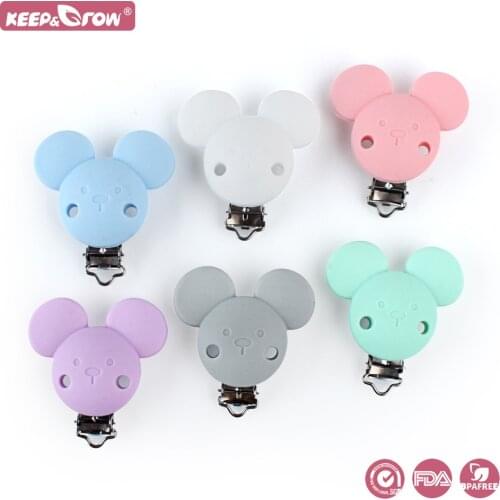 Keep&Grow 10Pcs Pacifier Clips Mickey Silicone Baby Teethers Chewable Baby Teething Beads DIY Pacifier Chain Holder Baby Toys