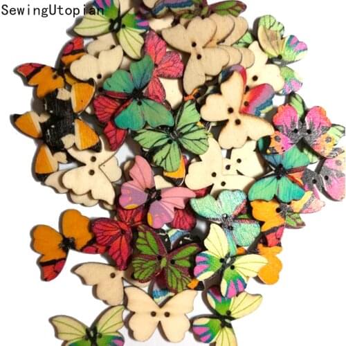 100pcs 2 Holes Colorful Butterfly Wood Buttons Decor Clothing Home Sewing Scrapbooking Card Making DIY