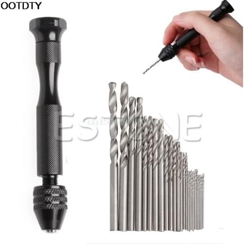 25Pcs Twist Drill Bit Mini Micro 0.5-3mm + Aluminum Hand Drill Keyless Chuck Kit