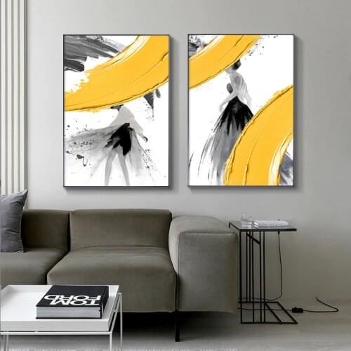 Abstract Modern girls grey Silhouette Canvas Painting posters and print Figure Art Wall yellow Pictures for Living Room Bedroom