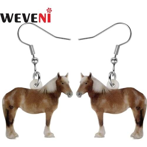 WEVENI Acrylic Brown Cute Horse Earrings Farm Animal Dangle Drop Jewelry For Women Friends Girls Classic Gift Charms Decoration