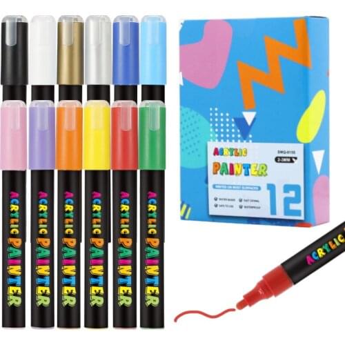 12/24 Color Acrylic Marker Art Pens Permanent Painting Pen For Canvas Glass Rock Wood Ceramic Shoes Mugs Craft Supplies