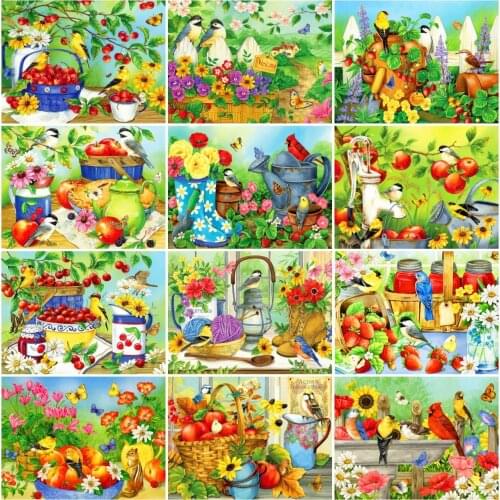 AZQSD Diamond Embroidery Bird Flower Fruit Mosaic Rhinestones Diamond Painting Animal Cross Stitch Needlework Home Decor