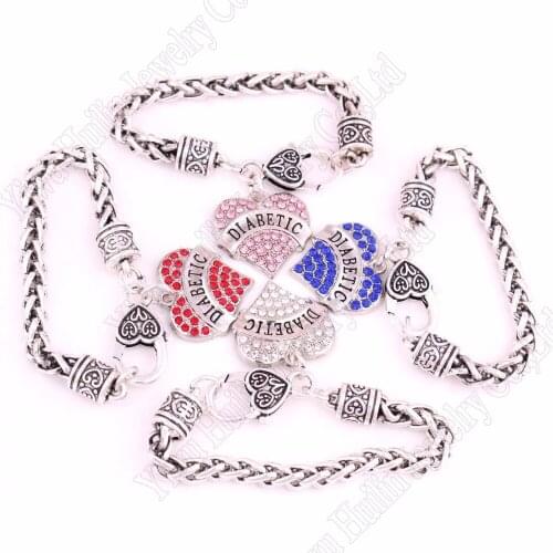 Children Bracelet Jewelry DIABETIC Awareness Alert Crystal Heart Charm With 15CM(5.9") Wheat Chain Lobster Claw Bracelet