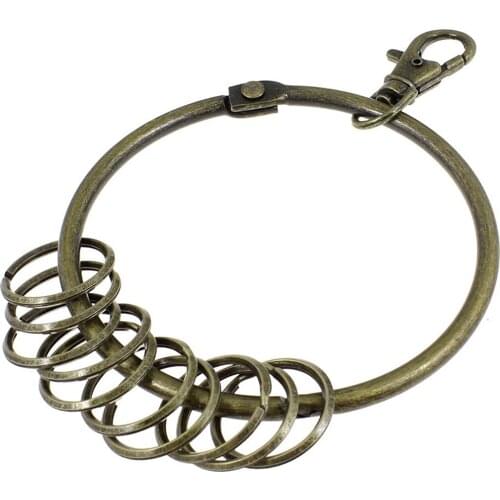 Bronze Tone Carabiner Prisoner Keyring 10 Loops Key Chain Ring 7.6cm
