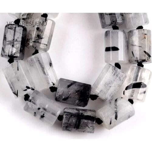 5*10mm Natural Stone Black Rutilated Quartz Stone Column Beads Spacer Loose Beads For Jewelry Making Diy Bracelet Strand 15"