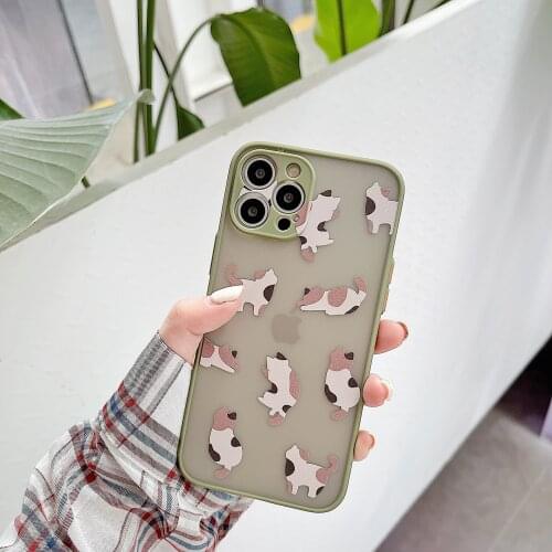 Retro sweet Cow print cat art kawaii Japanese Phone Case For iPhone 11 12 Pro Max Xr Xs Max 7 8 Plus 7Plus case Cute Soft Cover