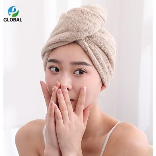 D&P 1PCS 25x65cm Double Thickened Girls Hair Drying Hat Bath Hat Thickened coral velvet bath Cap Super Absorption water Turban