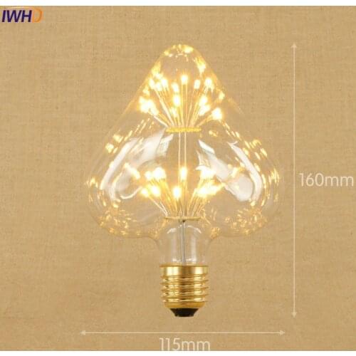 IWHD Heart Lampada Edison Lamp Bulb Decorative E27 220V 3W LED Bombillas Vintage Light Bulb St64 G95 G80 St58 T10 T185 T30