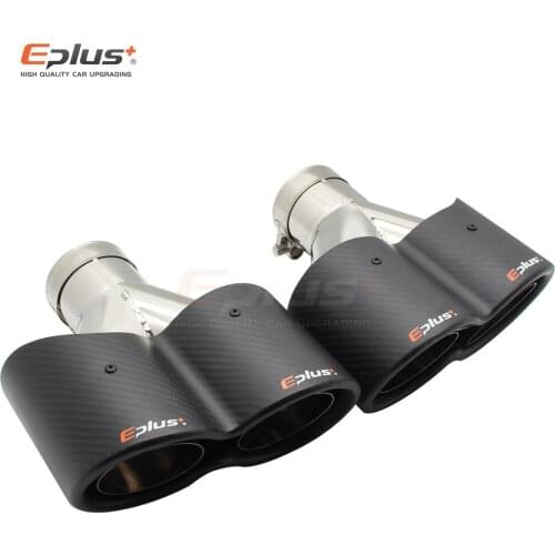 EPLUS Siamese Latest Car Carbon Fiber Matte Muffler TipY Shape Double Exit Exhaust Mufflers Nozzle Universal Stainless Silver