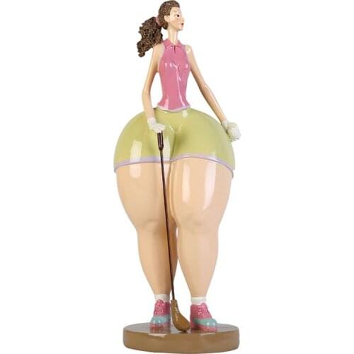 Modern Style Abstract Yoga Golf Fat Lady Sculpture Sports Character Art Figurines Resin Art&Craft Simple Home Decoration R2336