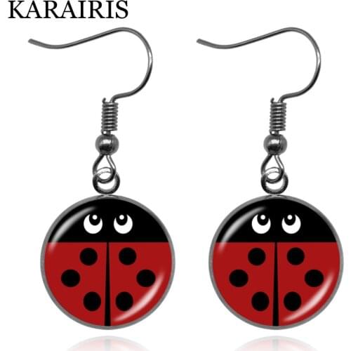 KARAIRIS Vintage Jewelry Glass Cabochon Ladybug Earrings Ear Hook Drop Earrings For Women 2020 Fashion Jewelry
