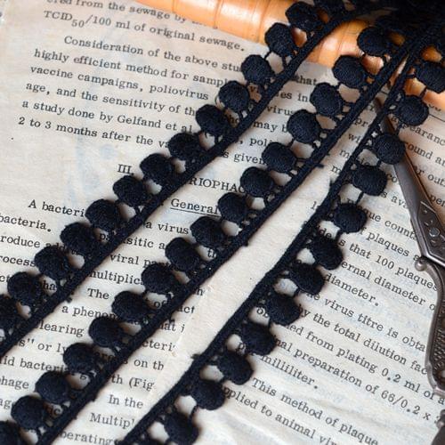 Lace accessories Small black flat ball ball edge water soluble cotton lace 1.3 cm wide H1302