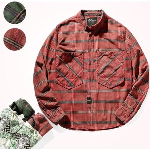 2020 Autumn Europe America Simple Fashion Plaid Youth Long-Sleeve Blouses Washed Oxford Cloth Business Mens Multi-pocket Shirt