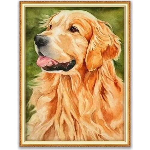Animal Golden Retriever DIY 11CT Embroidery Cross Stitch Kits Craft Needlework Set Printed Canvas Cotton Thread Home Decoration