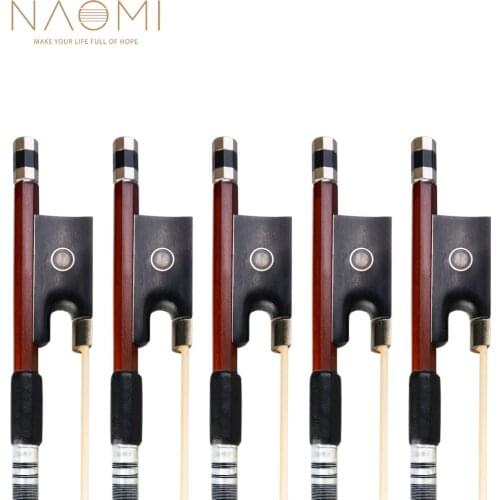 NAOMI 5pcs/1set Brazilwood Bow 4/4 Violin Fiddle Bow Fast Response Silver Wire And Black Silk Winding Sheep Skin Grip