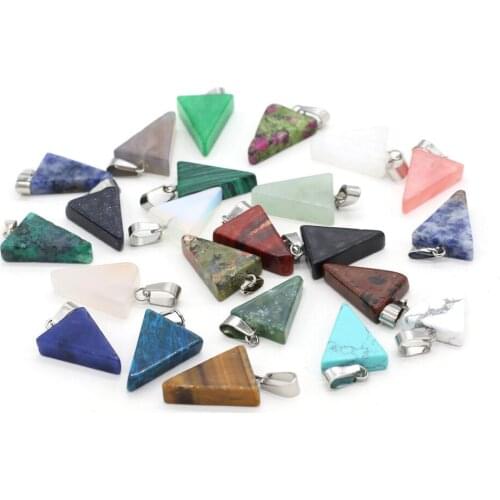 Triangle Natural Stone Pink Quartz Crystal Tiger Eye Opal Turquoise Charms Pendant DIY Jewelry Making Necklace Accessories