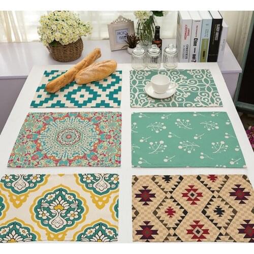 Boho Style Non-slip insulation Placemat coaster for table dinner Table Mats cotton linen Pads Home Decor 42*32cm 0010
