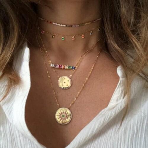 Gorgeous stunning luxury women multi layer chain gold color coin geometric choker statement fashion collar necklaces