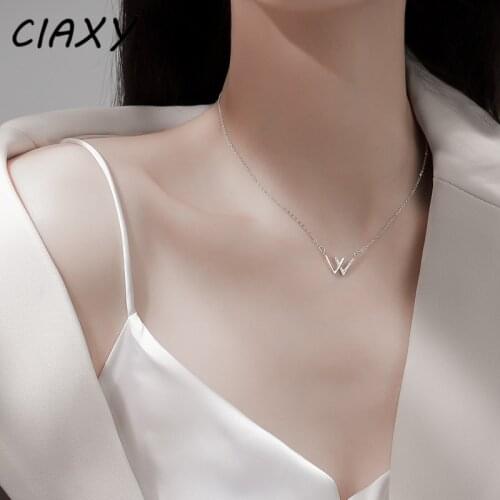 CIAXY 925 Sterling Silver Zircon W Letter Pendant Necklaces for Women Tiny Initial Necklace Choker Fashion Jewelry Gift