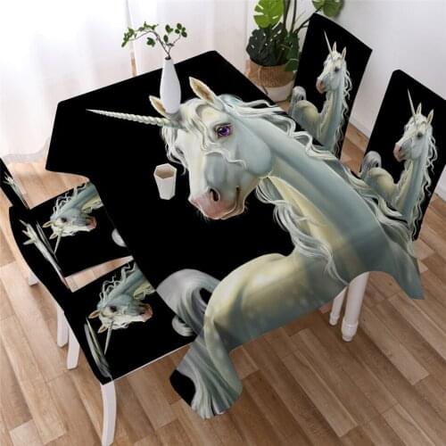 Unicorn White Horse Tablecloth Story Animals Rectangular Table Cover White And Black Tablecloth Dustproof Cloth Decoration Table