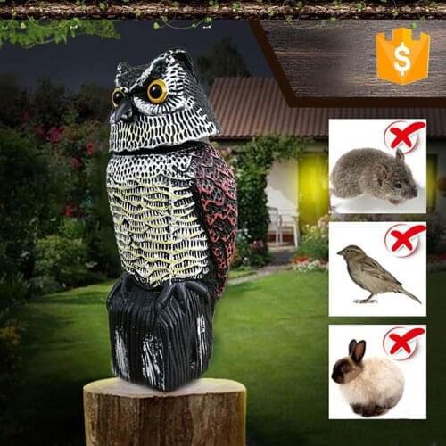 1PC Realistic Bird Scarer Rotating Head Sound Owl Decoy Protection Repellent Pest Control Scarecrow Outdoor Garden Yard Decor