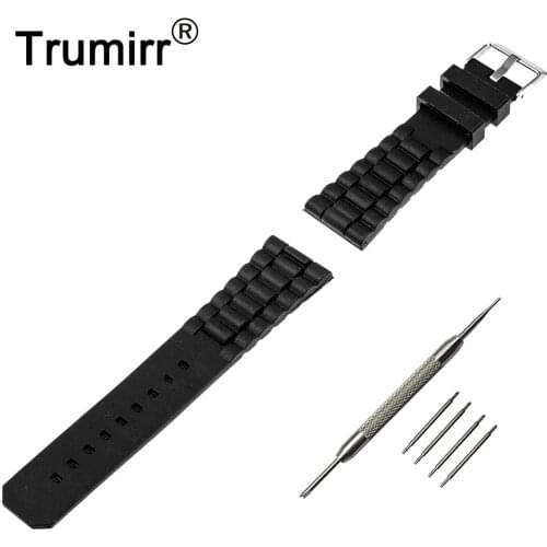 19mm 20mm 21mm 22mm 23mm 24mm Silicone Rubber Watch Band Stainless Steel Pin Buckle Strap for Hamilton Wrist Belt Bracelet Black