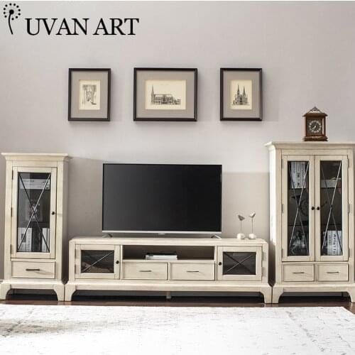 Retro floor-standing film and television cabinet glass side cabinet small apartment 001E-15