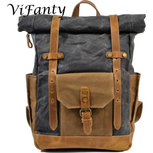Waxed Canvas Leather College Weekend Travel Rucksack 15in laptops Backpack