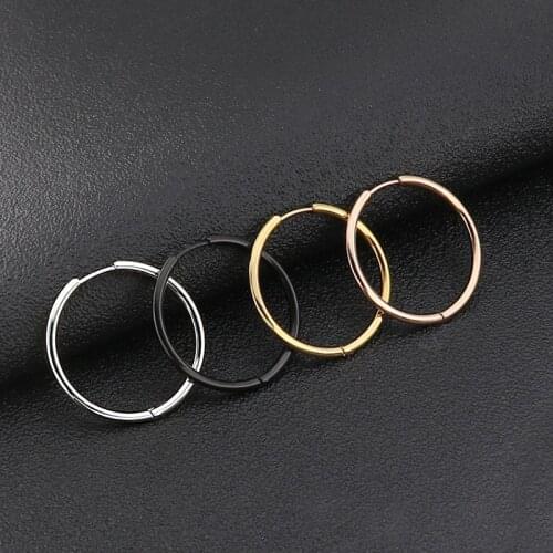 Punk Fashion Hoope Earrings For Women Man Titanium steel Jewelry Simple Stainless Steel Ear Hoop Round Circle Earrings Wholesale