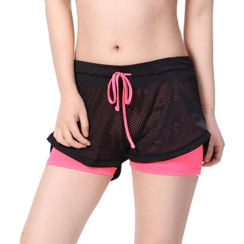 High Waist Running Shorts Women Drawstring 2 in 1 Fitness Sports Shorts Casual Female Mesh Jogging Gym Shorts Workout Clothes