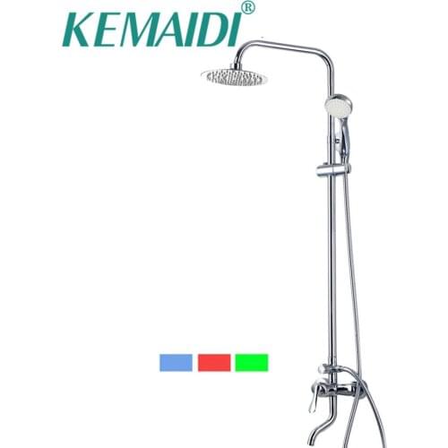 KEMAIDI Bathroom LED Polished Chrome Waterfall Rain Shower Faucet & Hand Shower Wall Mounted Bathroom Faucet And Shower Set