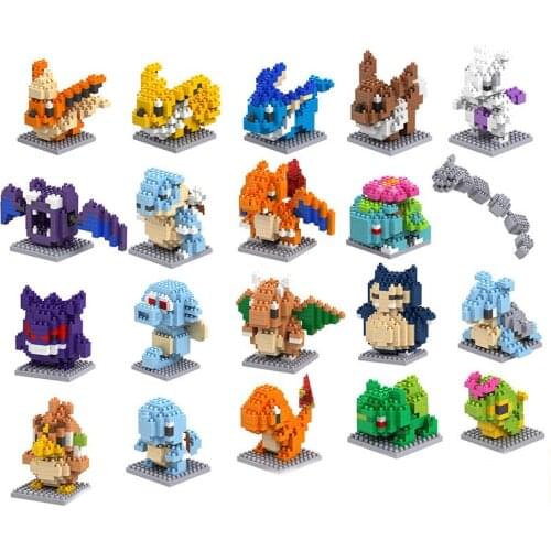 Takara Tomy Pokemon 20 Genuine Small Building Blocks Anime Mini Pikachu Assembly Model Game Graphics Childrens Educational Toys