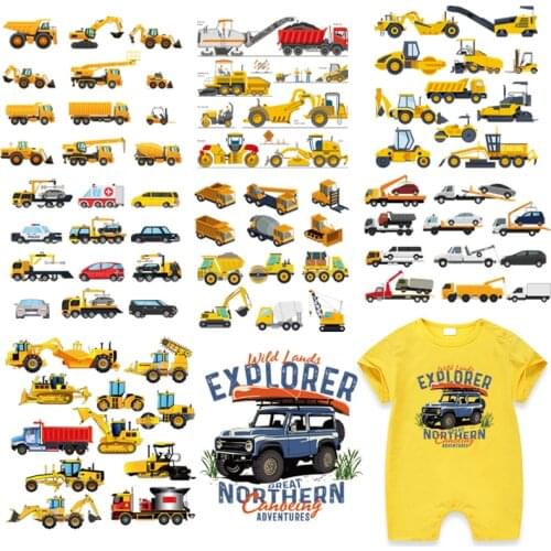 Boy Cars Thermal Transfer Stickers Cartoon Car Thermal Press Diy A-Level Washable Vinyl Hoodies Tops Clothing Badges Patches