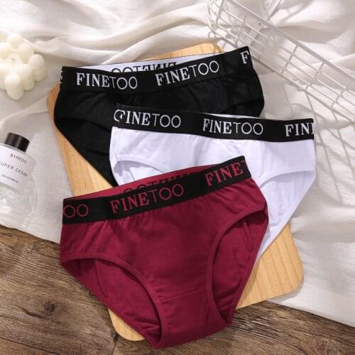 FINETOO women briefs letter belt cotton solid color underwear girls comfortable sports breathable Ladies lingerie cute plus size