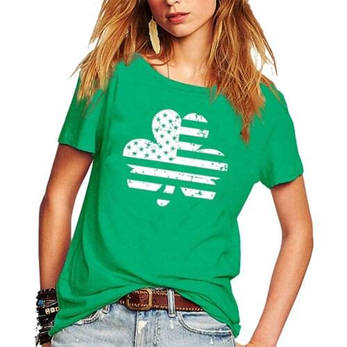 St. Patricks Day Women Men Summer T-Shirt Casual Short Sleeve Round Neck Clover Flag Print Classic Fit Tee Top