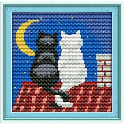 Everlasting Love The Black And The White Cats Chinese Cross Stitch Kits Ecological Cotton Stamped 11CT DIY New Year Decorations
