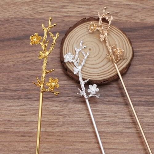5 PCS 120mm Metal Alloy KC Gold Silver Plated Branch Flowers Hair Sticks For Women Hairwear Decoration