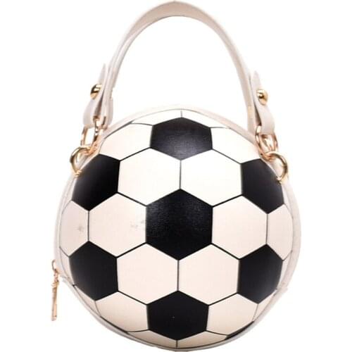 Women Girl Football Volleyball Round PU Leather Handbag Chain Shoulder Messenger Crossbody Bag Satchel Tote Purse