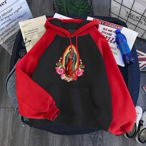 Virgin Mary Of Guadalupe Printed Sweatshirt Woman With Hood Warm Loose Couple Hoody Aesthetics Fashion WomenS Raglan Hoodies