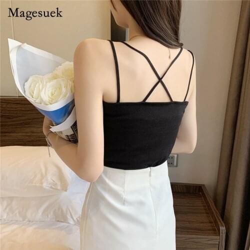 French 2021 Summer Women Fashion Tops Solid Knitted Sleeveless Blouse Backless Loose Cross Female Clothing Blusa Mujer 16169