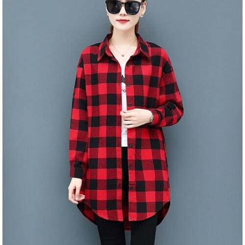 Long sleeves Autumn Winter 2020 New Thickening Plus velvet Black White Lattice Shirt Womens Long Loose Casual Women Top 669H