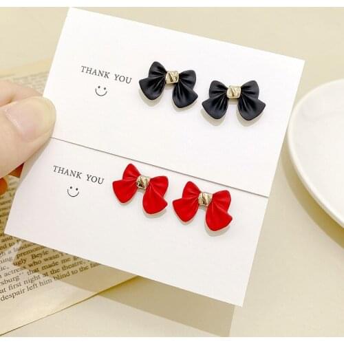Fashion Bowknot Stud Earrings For Women OL Cute Alloy 2021 New Black Red Female Earrings Girl Gift Jewelry Accessories Wholesale
