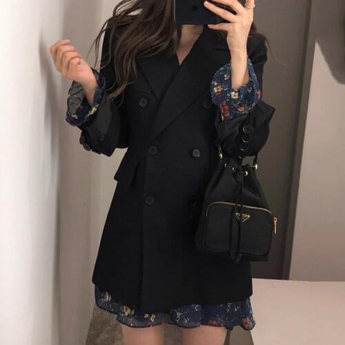 2021 Autumn New Notched Collar Long Sleeve Casual Ladies Blazer Korean Trend Double Breasted Loose Ladies White Coats