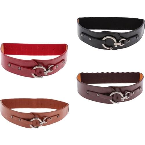 Ladies Wide Stretch Waistband Pu Belt Fashion Hoop Buckle Dress Belt