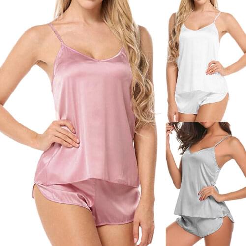 Women Sexy Sleepwear Set Satin Sling Sleepwear Lingerie V-neck Underwear Soft Underwear Sleep Lingerie Homewear Clothing Fashion