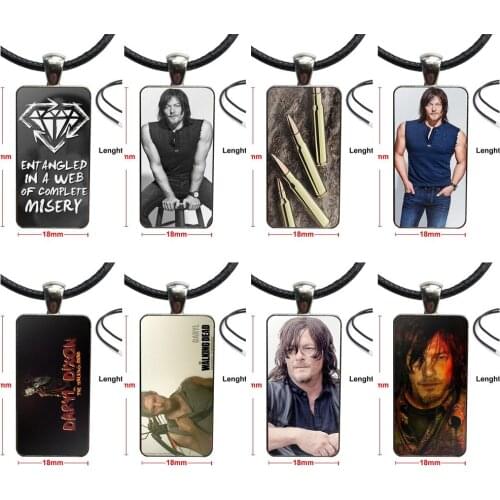 For Women Kids Gift Glass Pendant Necklace Handmade Half Pendant Rectangle Necklace Norman Reedus As Daryl Dixon