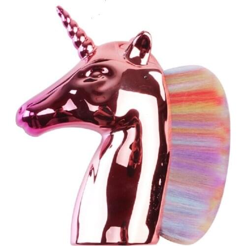 10pcs /lot unicorn powder foundation brush Plating handle Holder For Powder Foundation Blush Contour Big Make up Beauty Tool