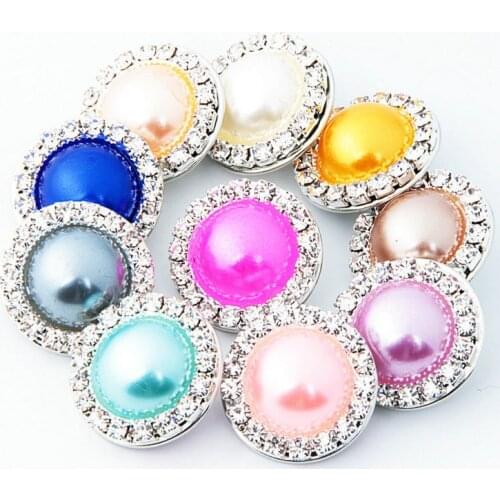 10pcs/lot imitation pearl button changeable 18mm snaps with copper bottom and rhinestones fit xinnver snap jewelry ZJ1154